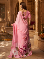 Georgette Digital Print Saree With Unstitched Blouse(Baby Pink)