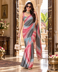 Premium Georgette Bandhani  Embroidery Zari Sequence Work Saree (Peach)