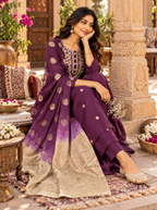 Roman Silk Kurti Pant With Dupatta Set(Wine)