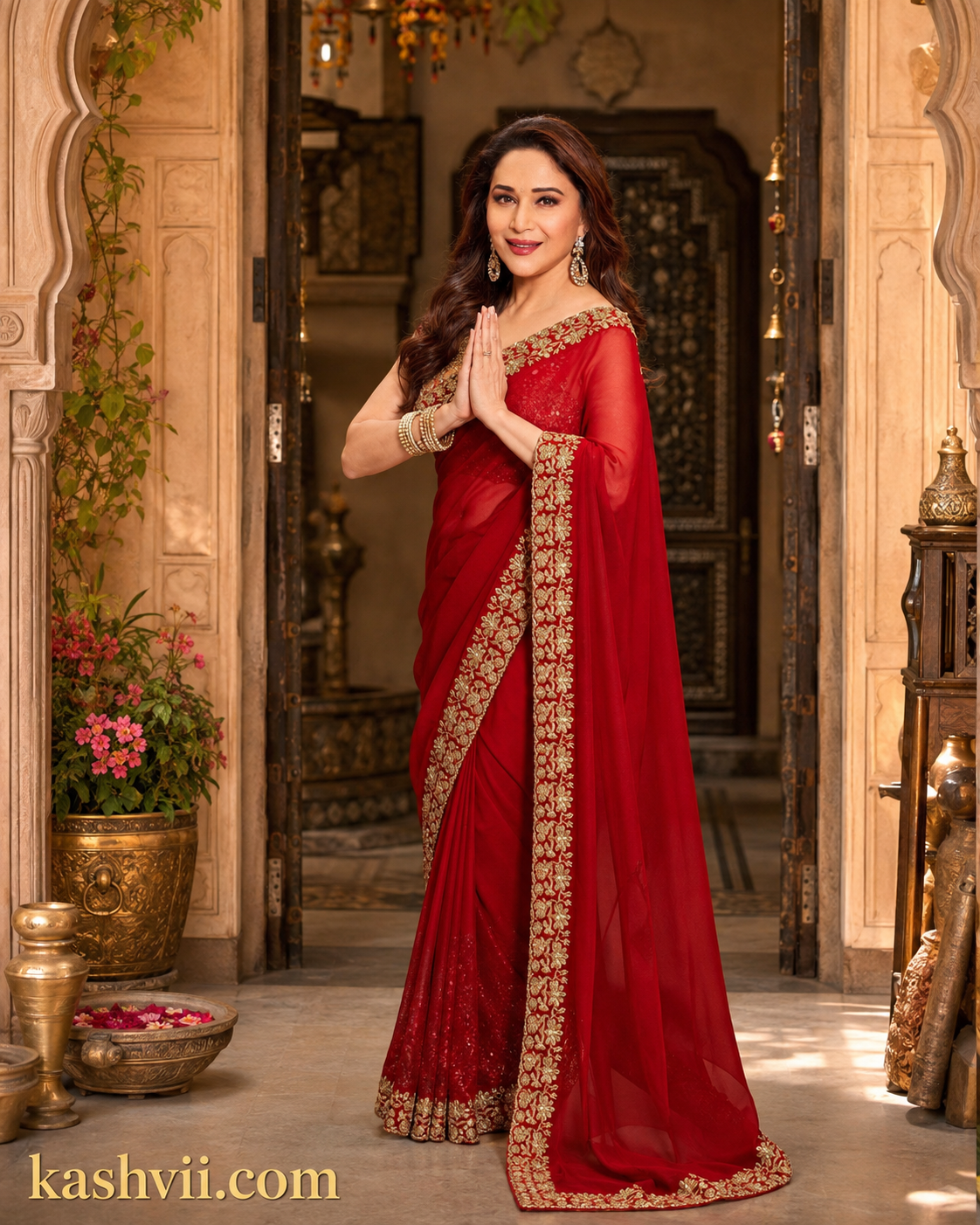 Georgette Embroidery Sequins Zari Work Saree With Unstitched Blouse(Red)