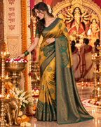 Banarasi Zari Weaving Saree With Unstitched Blouse(Yellow)