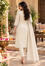 Cotton Kurti Pant Set With Dupatta(Beige)
