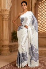 Load image into Gallery viewer, Satin Silk Printed Saree With Unstitched Blouse(Lavender)
