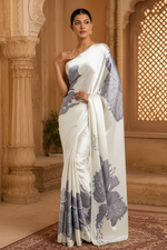 Load image into Gallery viewer, Satin Silk Printed Saree With Unstitched Blouse(Lavender)
