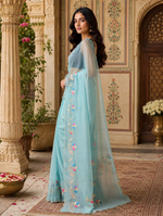 Load image into Gallery viewer, Premium Georgette Floral Print Saree With Unstitched Blouse(Sky Blue)
