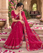 Rangoli Silk Embroidery Work Saree With Unstitched Blouse(Red)