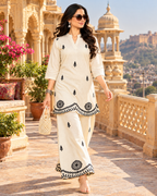 Pure Cotton Embroidery Work Co-Ord Set(White)