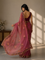 Star Georgette Ready To Wear Embroidery Work Saree With Unstitched Blouse (Maroon)