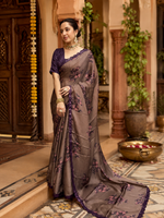 Load image into Gallery viewer, Elegant Georgette Print Sequins Border Work Saree With Unstitched Blouse(Brown)
