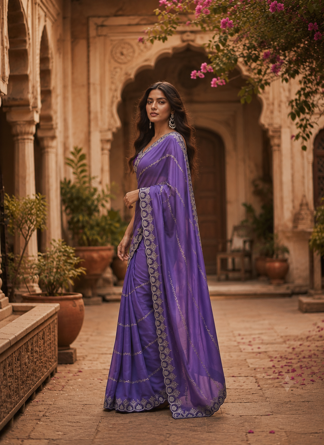 Designer Georgette Saree With Unstitched Blouse(Lavender)