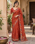 Rangoli Silk Embroidery Work Saree With Unstitched Blouse(Orange)
