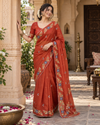 Rangoli Silk Embroidery Work Saree With Unstitched Blouse(Orange)