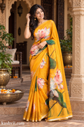 Georgette Floral Print Saree With Unstitched Blouse(Mustard)