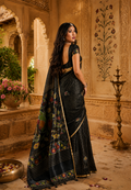 Silk Handloom Weaving Saree With Unstitched Blouse(Black)