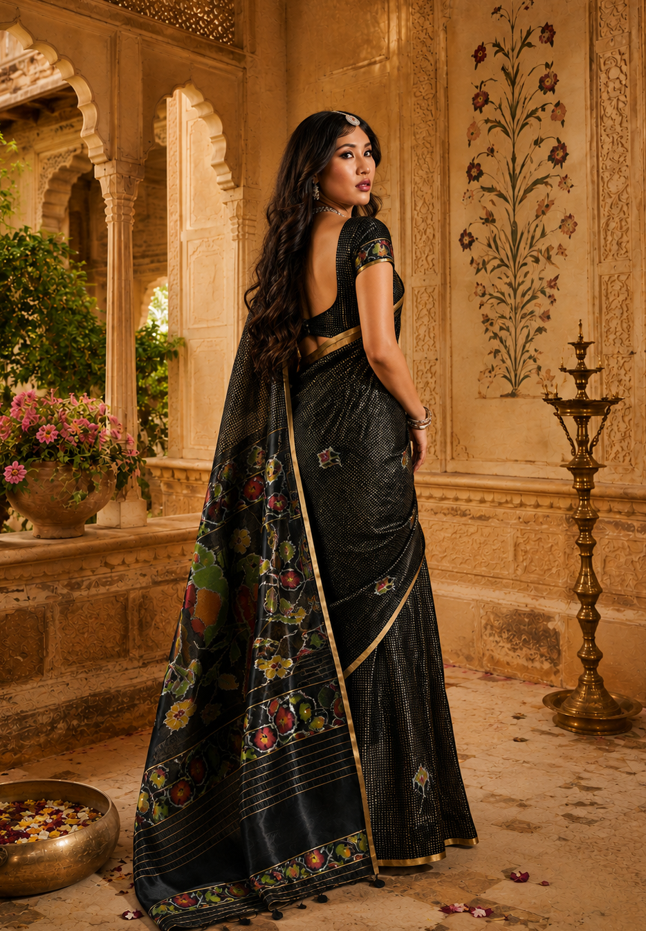 Silk Handloom Weaving Saree With Unstitched Blouse(Black)