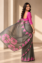 Elegance Premium Chiffon Fabric With Sequence Floral Printed Saree With Unstitched Blouse (Grey)