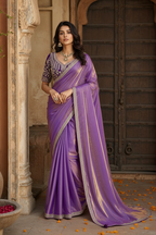 Premium Velvet Satin Party wear Saree With Unstitched Blouse(Purple)