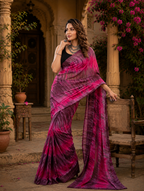 Soft Georgette Ready to Wear Saree With Unstitched Blouse(Pink)