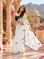 Georgette Ready To Wear Saree With unstitched Blouse(White)