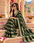Satin Silk Saree With Unstitched Blouse(Green)