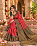 Banarasi Zari Weaving Saree With Unstitched Blouse(Red)