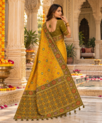 Patola Silk Rich Zari Work Saree With Unstitched Blouse(Yellow)