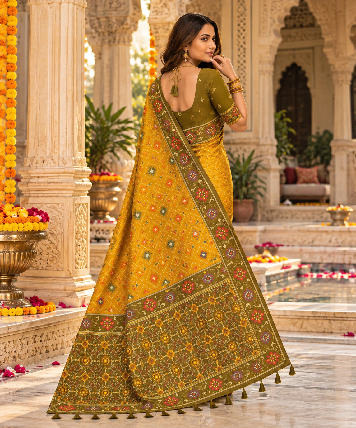 Patola Silk Rich Zari Work Saree With Unstitched Blouse(Yellow)