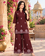 Pure Cotton Embroidery Work Co-Ord Set(Maroon)