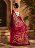 Japan Satin Printed Saree With Unstitched Blouse(Red)