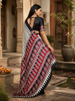 Load image into Gallery viewer, Satin Silk Ajrakh Print Saree With Unstitched Blouse(Black)
