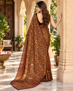 Satin Silk Printed Saree With Unstitched Blouse(Mustard)