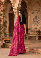 Satin Silk Floral Printed Saree With Unstitched Blouse(Pink)