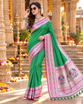 Paithani Silk Zari Work Saree With Unstitched Blouse(Green)