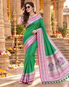 Paithani Silk Zari Work Saree With Unstitched Blouse(Green)