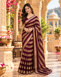 Satin Silk Saree With Unstitched Blouse(Maroon)