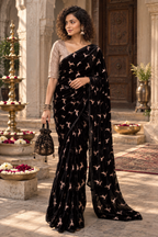 Premium Space Silk Saree With Unstitched Blouse(Black)