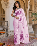 Premium Satin Silk Printed Saree With Unstitched Blouse(Pink)