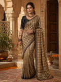 Rangoli Silk Embroidery Mirror Work Saree With Unstitched Blouse(Golden)