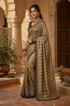 Rangoli Silk Embroidery Mirror Work Saree With Unstitched Blouse(Golden)
