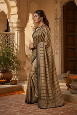 Load image into Gallery viewer, Rangoli Silk Embroidery Mirror Work Saree With Unstitched Blouse(Golden)
