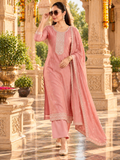 Vichitra Silk Kurti Bottom Set With Dupatta(Pink)