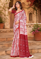 Linen Printed Saree With Unstitched Blouse(Red)