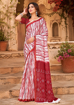 Load image into Gallery viewer, Linen Printed Saree With Unstitched Blouse(Red)
