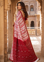 Linen Printed Saree With Unstitched Blouse(Red)