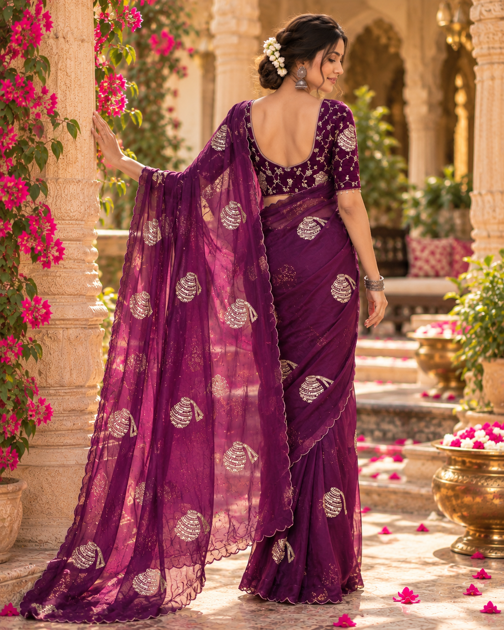 Satin Silk Border Cut Work Saree With Unstitched Blouse(Wine)