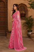Georgette Printed Ready To Wear Sarees With Unstitched Blouse(Pink)