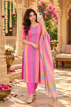 Cotton Kurti Pant Set with Dupatta(Multicolour)