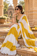 Satin Silk Printed Saree With Unstitched Blouse(Yellow)