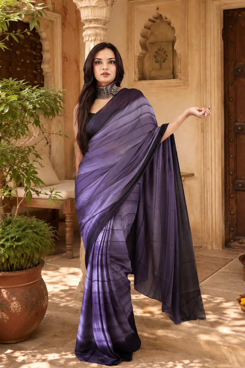 Georgette Ready To Wear Saree With Unstitched Blouse(Lavender)