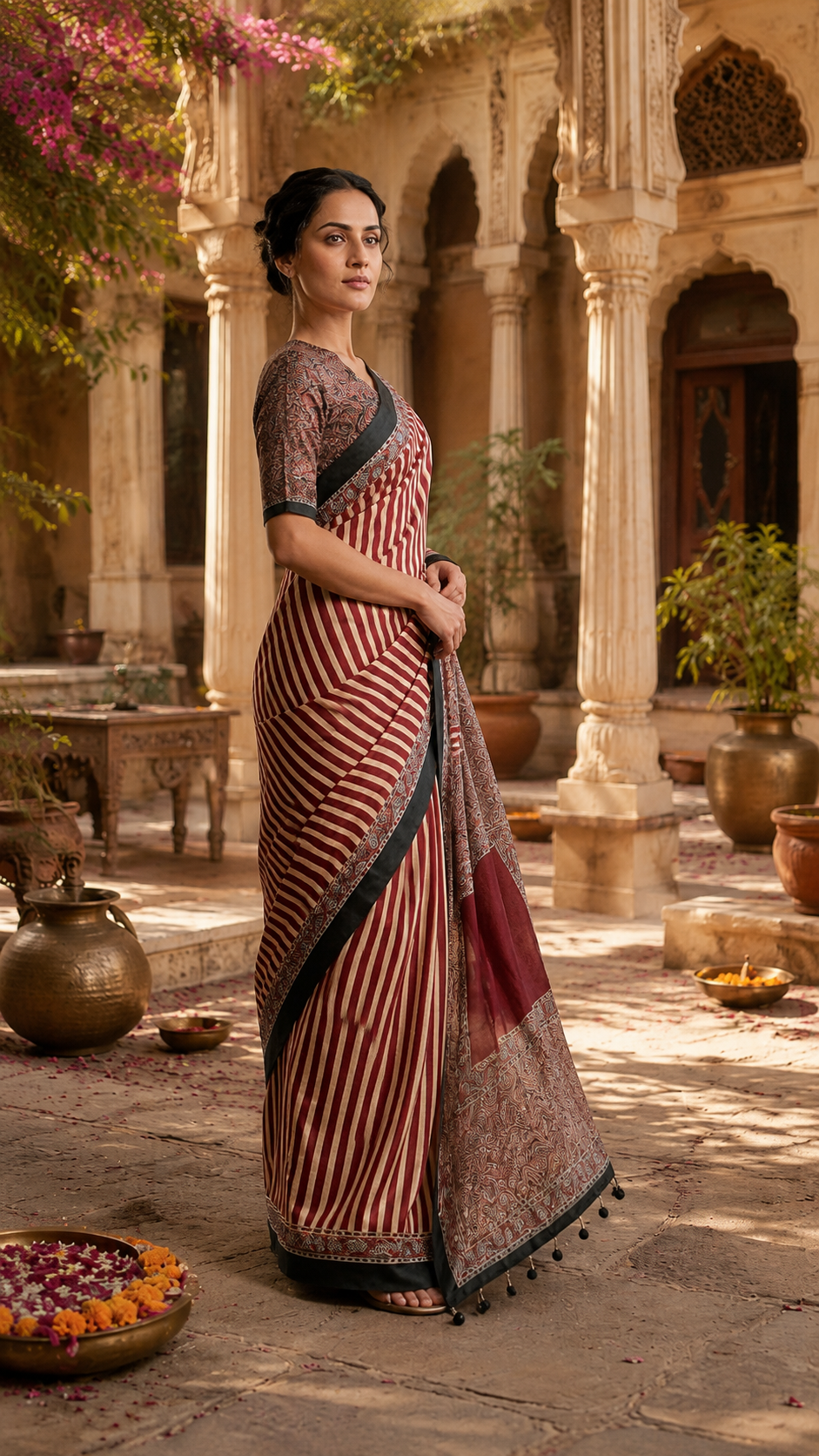 Satin Silk Designer Saree With Unstitched Blouse(Maroon)